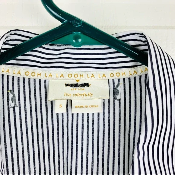 NWOT Kate Spade Penguin Print Stripe Ruffle Blouse - Picture 4 of 7